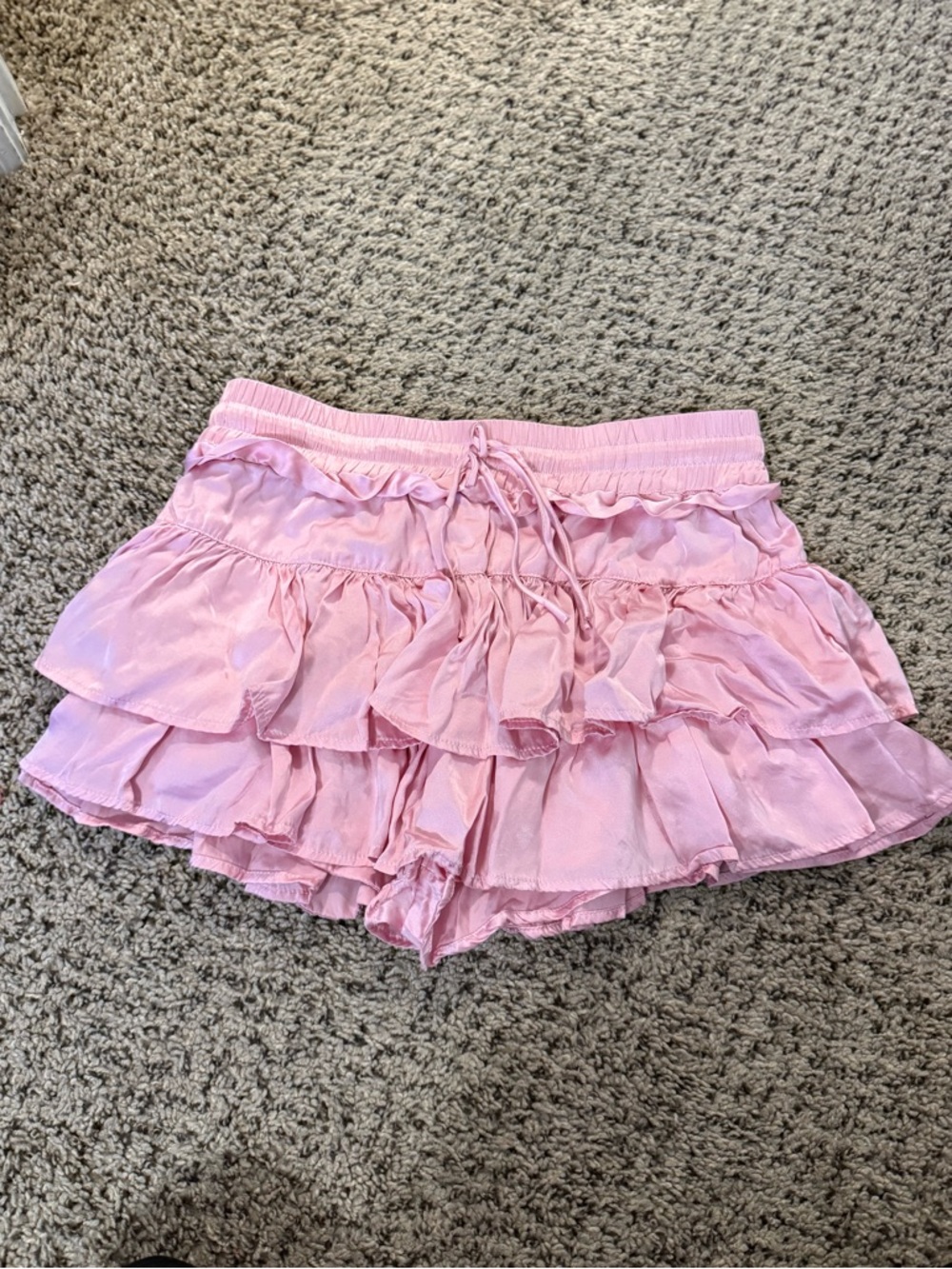 Shug! 100% Silk Layered Ruffles Pink Drawstring Waist Skort